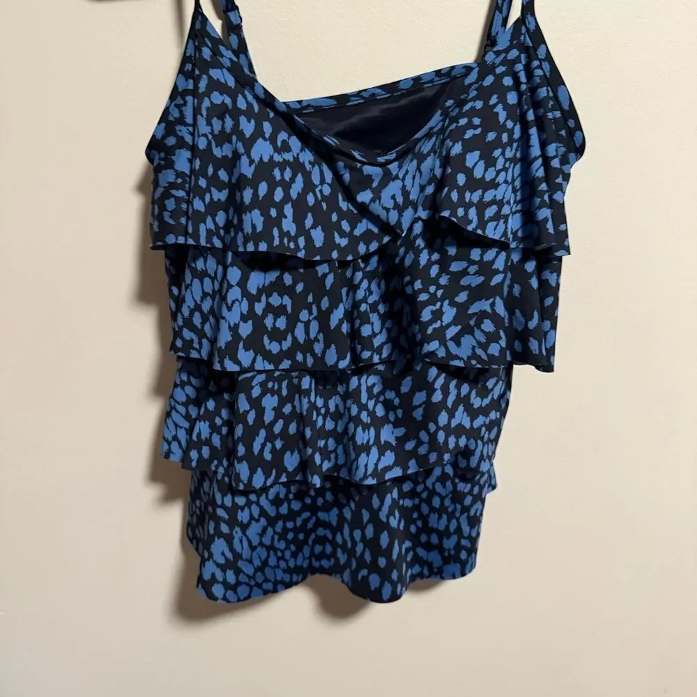Miraclesuit Dreamsuit Slimming Control Tiered Tankini Top Blue Leopard- Size 10